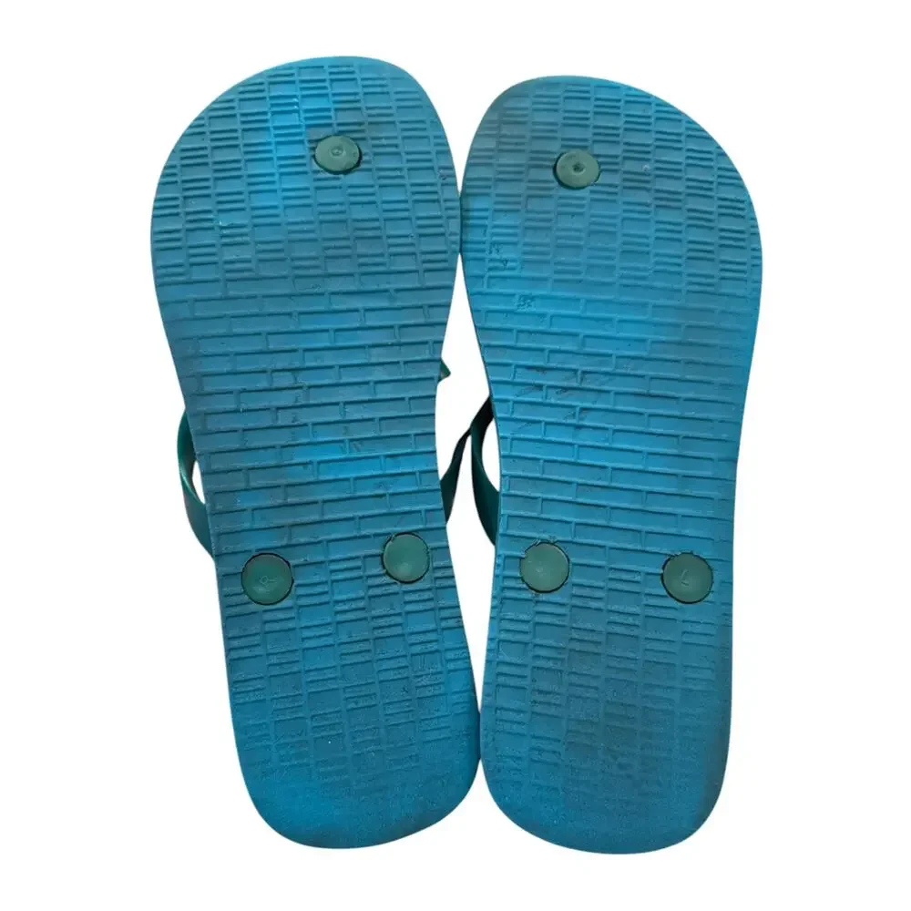 Tory Burch Chelsea Geometric Thin Flip Flops Blue Green Gold Logo Sz 6